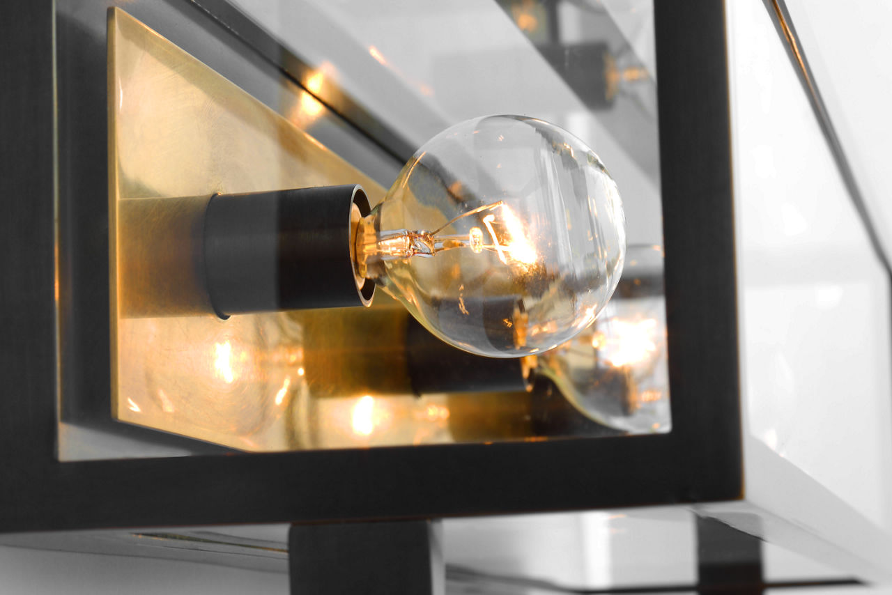 Halle 24" Vanity Light | Bronze and Hand-Rubbed Antique Brass | Clear Glass