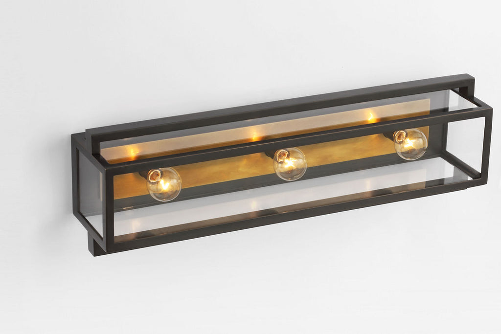 Halle 24" Vanity Light | Bronze and Hand-Rubbed Antique Brass | Clear Glass