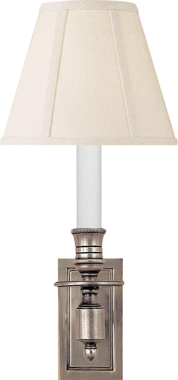 French Single Library Sconce | Antique Nickel | Linen Shade