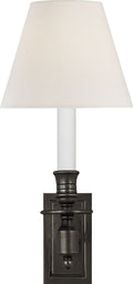 French Single Library Sconce | Bronze | Linen Shade