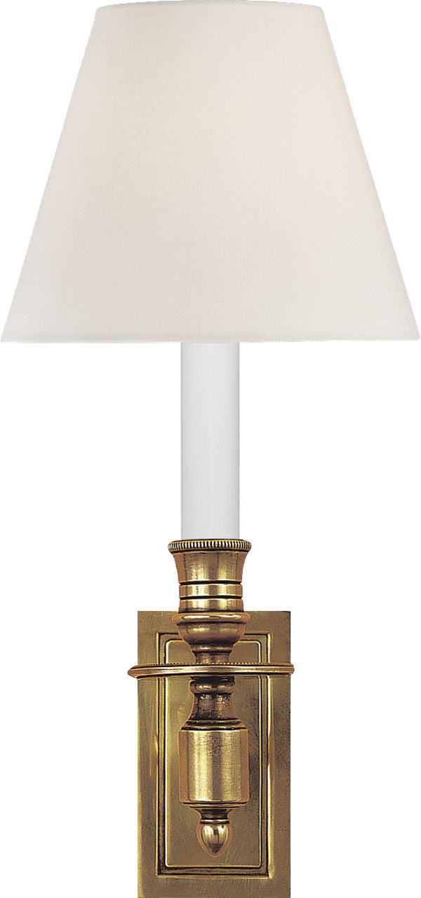 French Single Library Sconce | Hand-Rubbed Antique Brass | Linen Shade