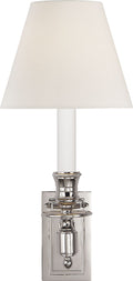 French Single Library Sconce | Polished Nickel | Linen Shade