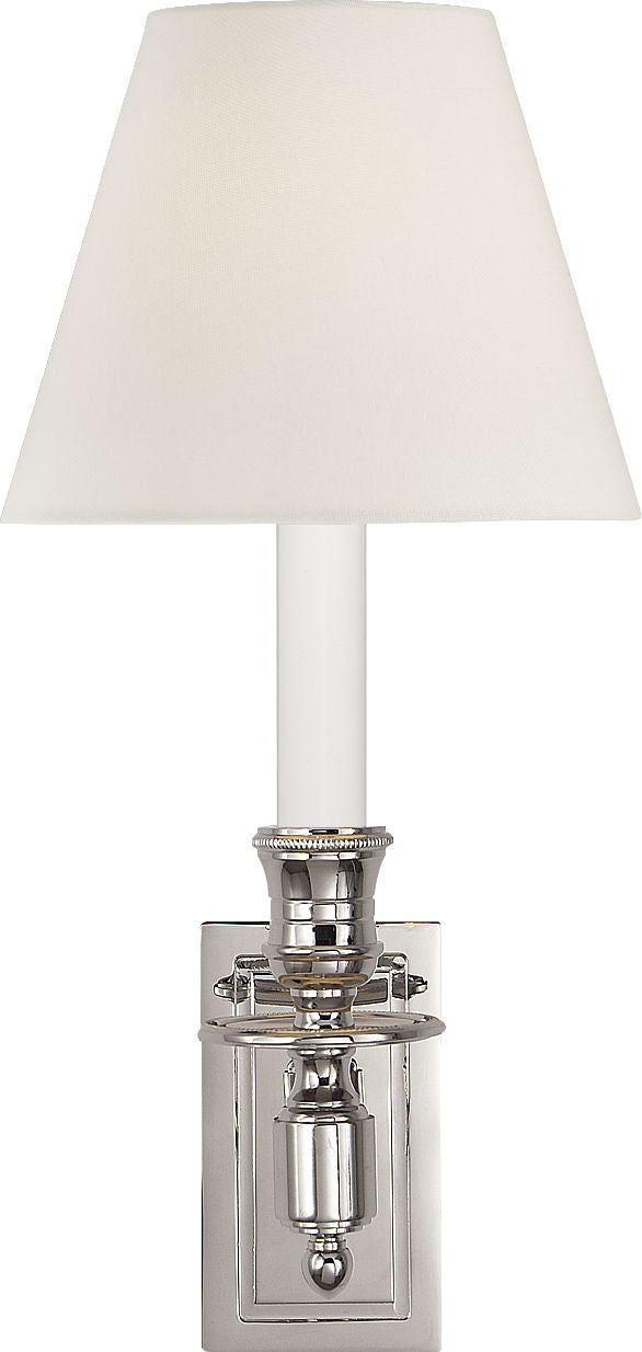 French Single Library Sconce | Polished Nickel | Linen Shade