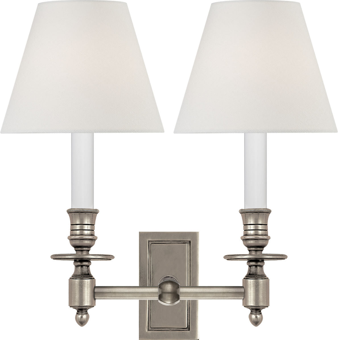 French Double Library Sconce | Antique Nickel | Linen Shades