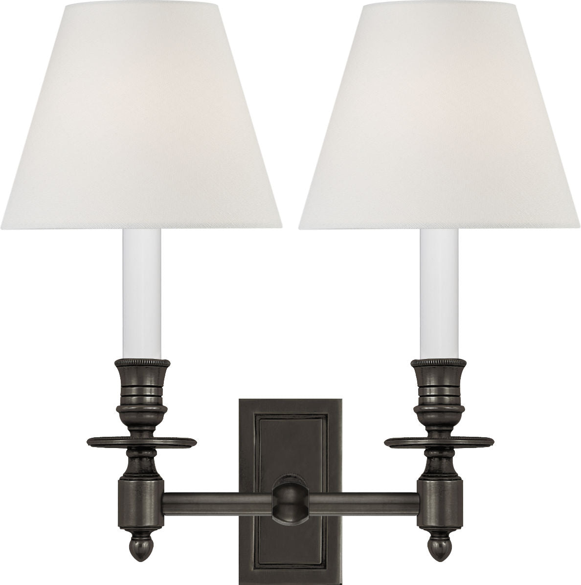 French Double Library Sconce | Bronze | Linen Shades