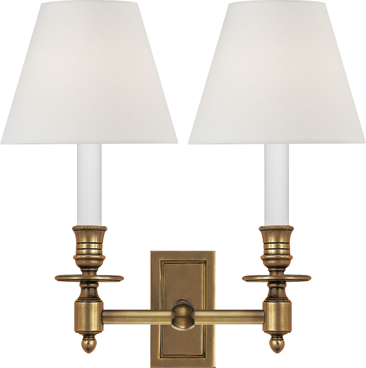 French Double Library Sconce | Hand-Rubbed Antique Brass | Linen Shades