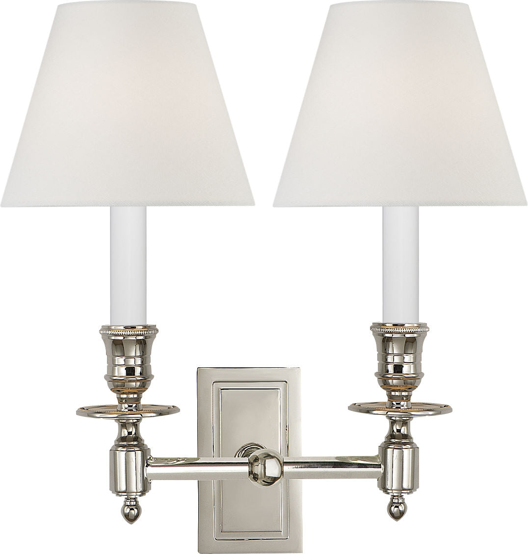 French Double Library Sconce | Polished Nickel | Linen Shades
