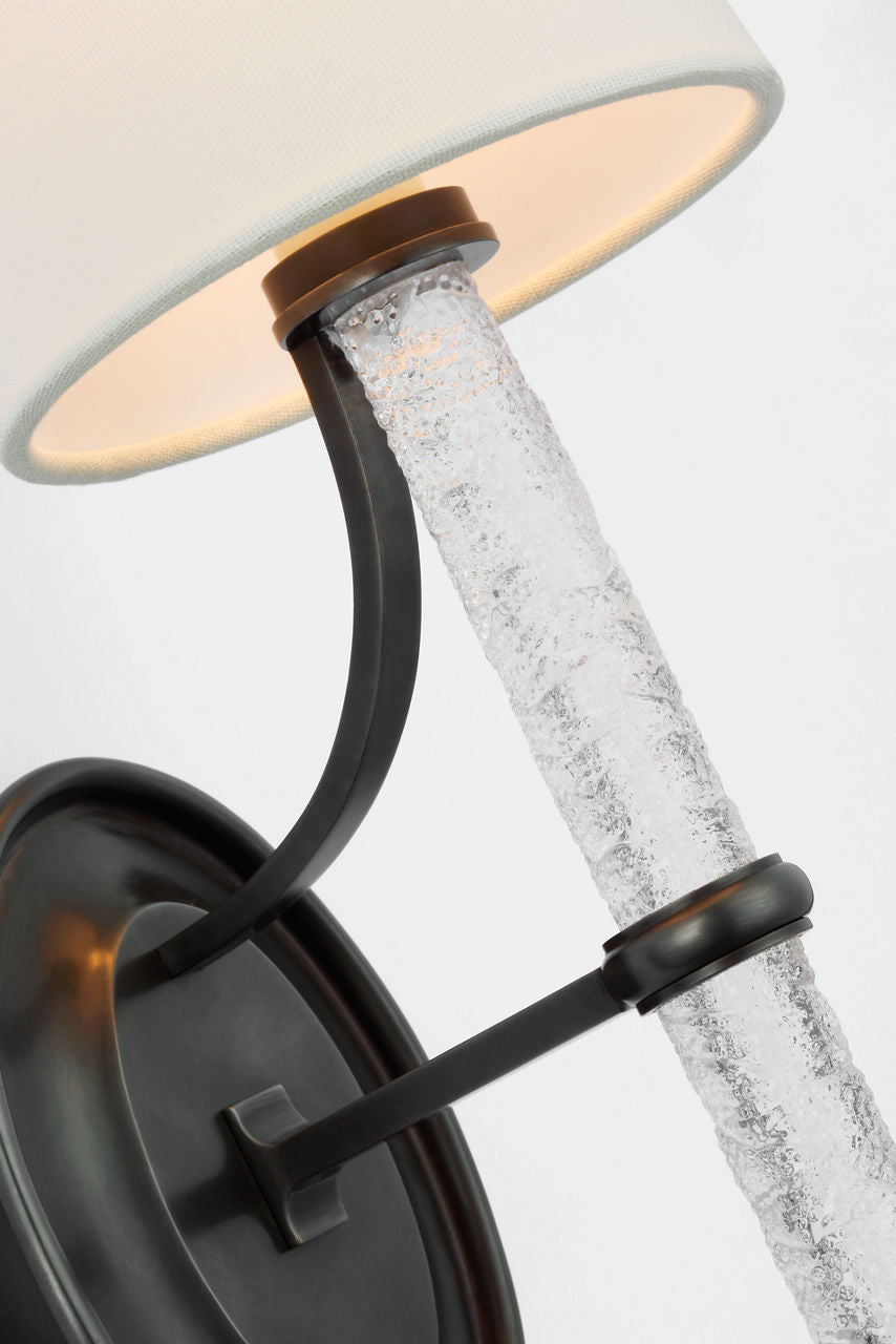 Abigail Large Sconce | Bronze and Clear Wavy Glass | Linen Shade