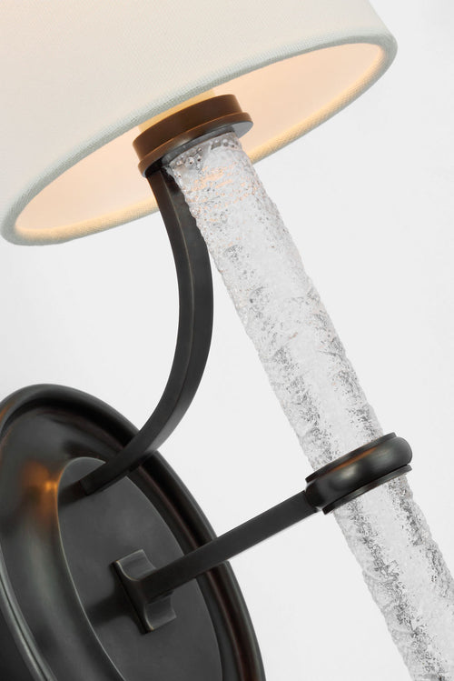 Abigail Large Sconce | Bronze and Clear Wavy Glass | Linen Shade