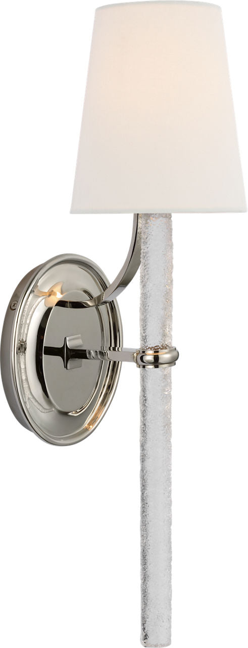 Abigail Large Sconce | Polished Nickel and Clear Wavy Glass | Linen Shade