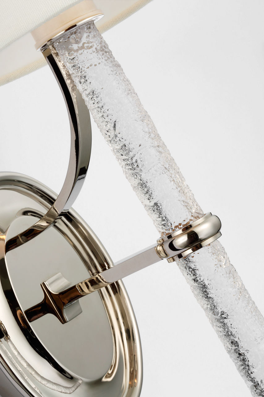 Abigail Large Sconce | Polished Nickel and Clear Wavy Glass | Linen Shade