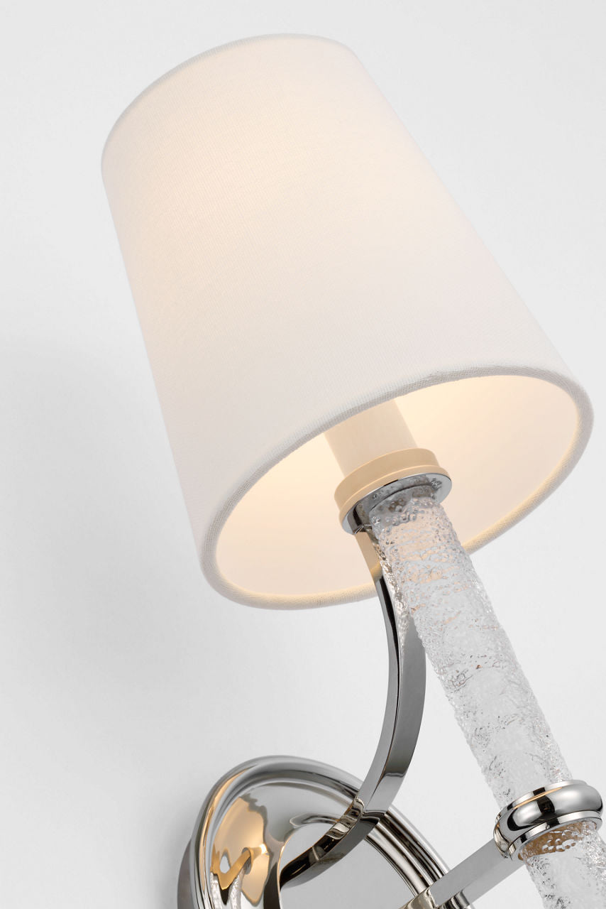 Abigail Large Sconce | Polished Nickel and Clear Wavy Glass | Linen Shade