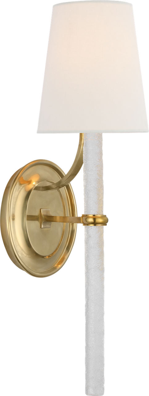 Abigail Large Sconce | Soft Brass and Clear Wavy Glass | Linen Shade