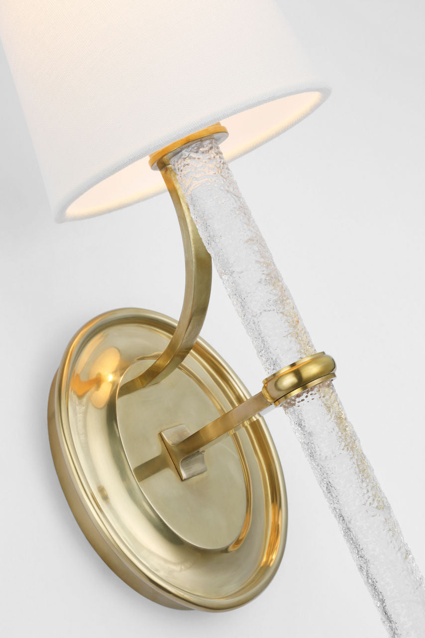 Abigail Large Sconce | Soft Brass and Clear Wavy Glass | Linen Shade