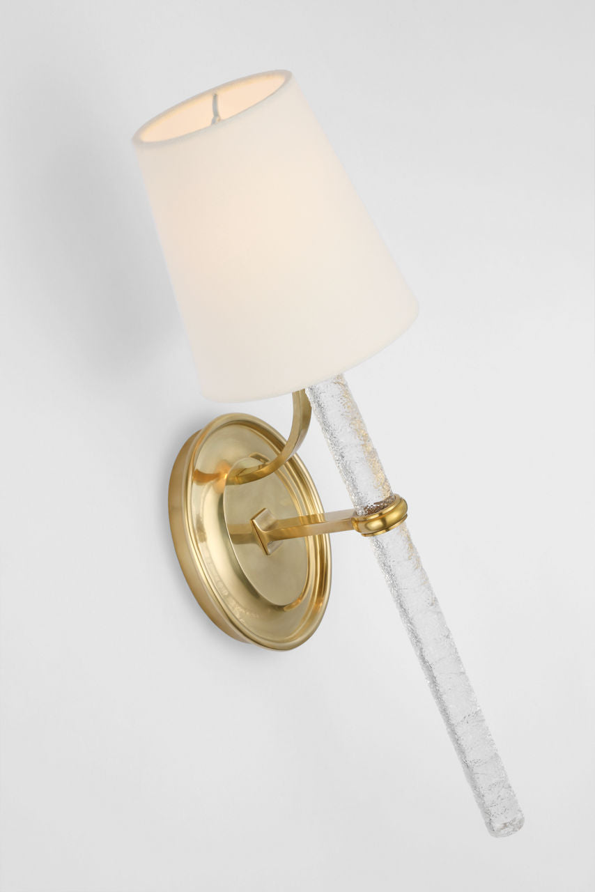 Abigail Large Sconce | Soft Brass and Clear Wavy Glass | Linen Shade