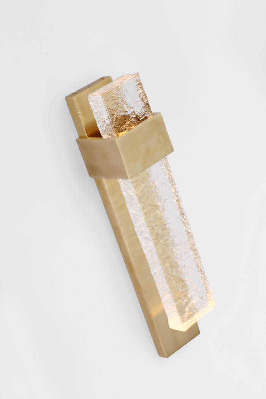 Brock Medium Sconce | Soft Brass and Clear Wavy Glass