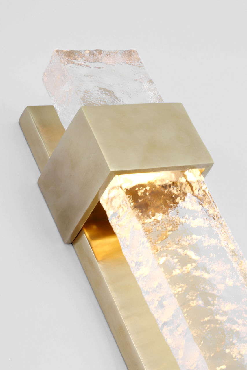 Brock Medium Sconce | Soft Brass and Clear Wavy Glass