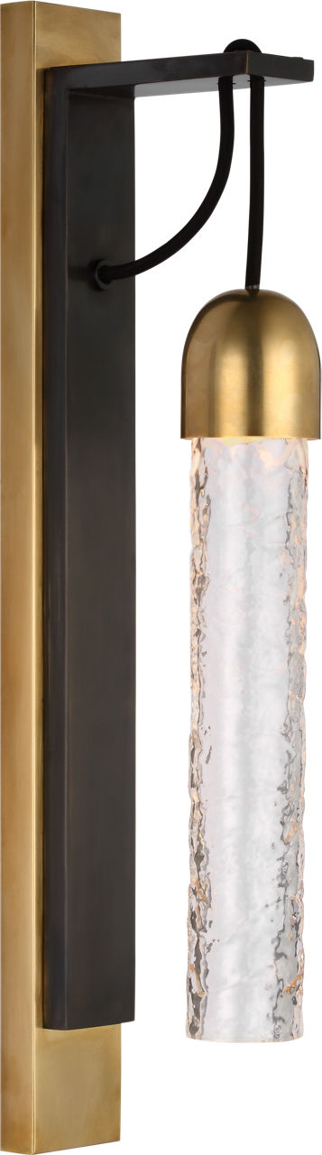 Reve Medium Tube Sconce | Bronze and Soft Brass | Clear Wavy Glass