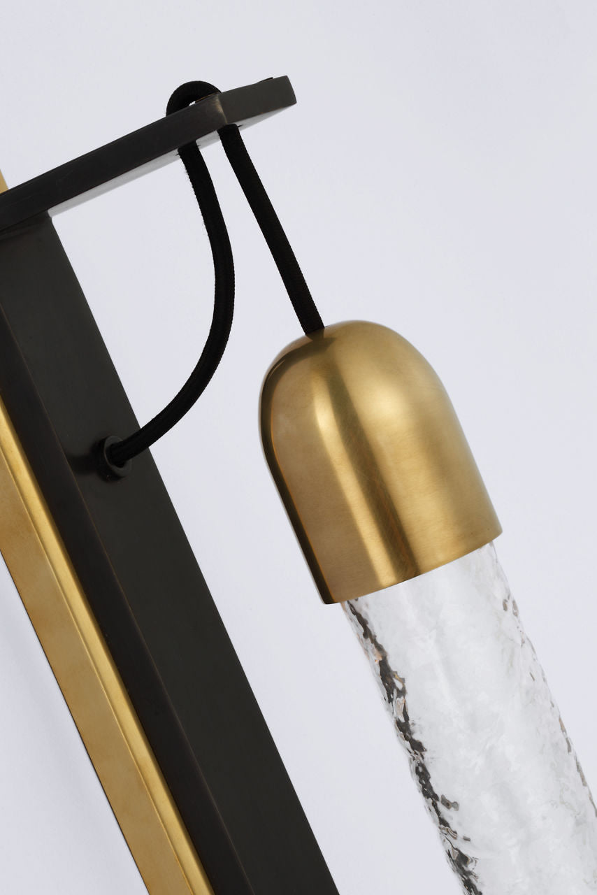 Reve Medium Tube Sconce | Bronze and Soft Brass | Clear Wavy Glass