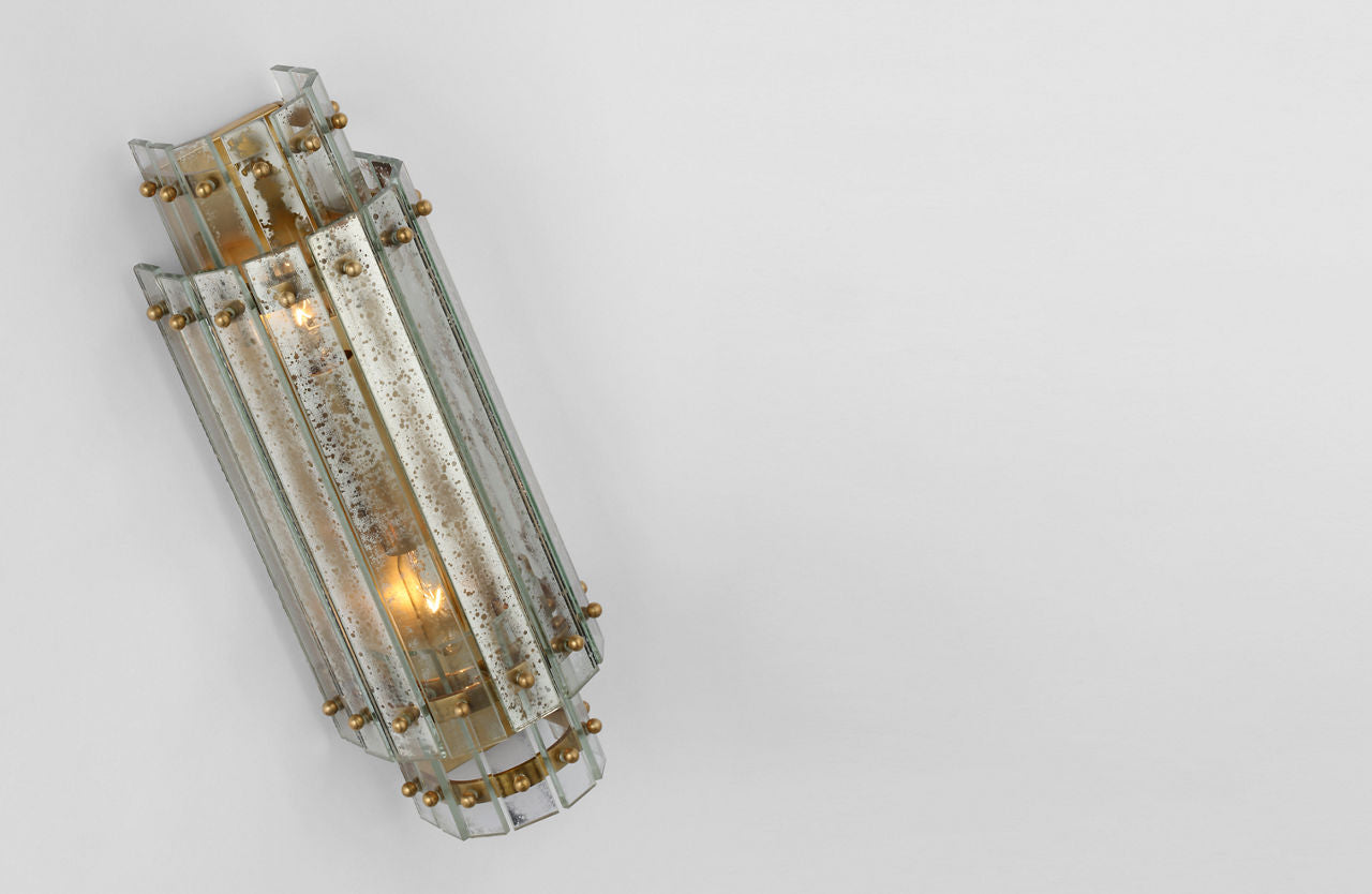 Cadence Small Tiered Sconce | Hand-Rubbed Antique Brass | Antique Mirror
