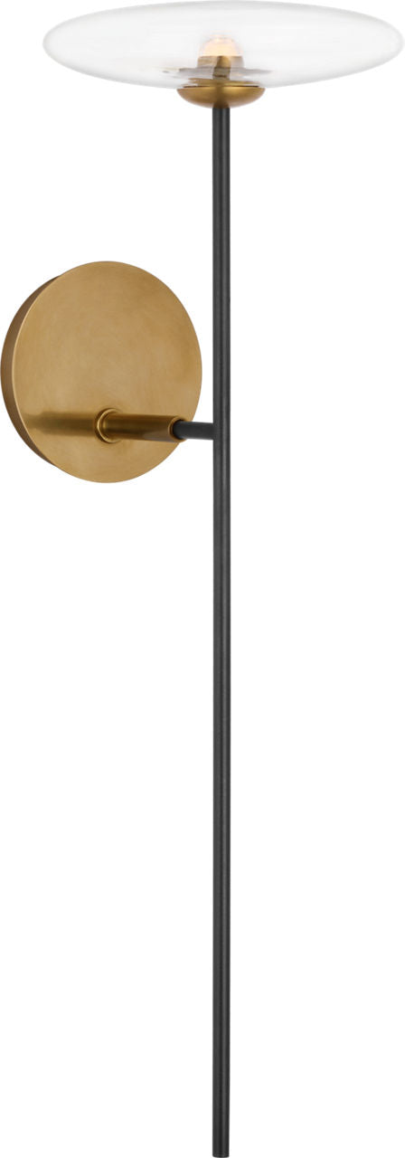 Calvino Large Tail Sconce | Aged Iron and Hand-Rubbed Antique Brass | Clear Glass