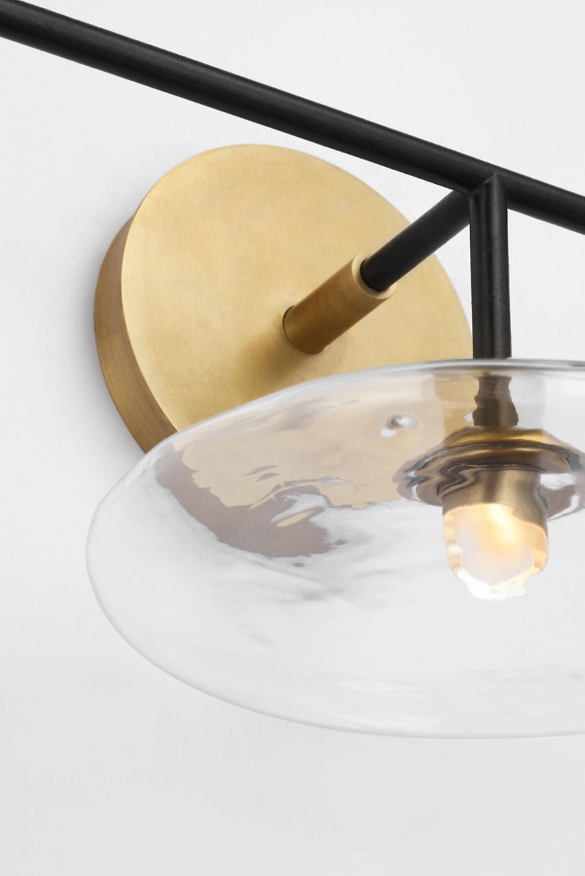 Calvino Large Arched Sconce | Aged Iron and Hand-Rubbed Antique Brass | Clear Glass