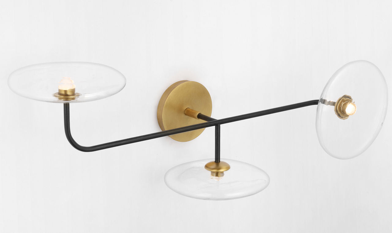 Calvino Large Arched Sconce | Aged Iron and Hand-Rubbed Antique Brass | Clear Glass
