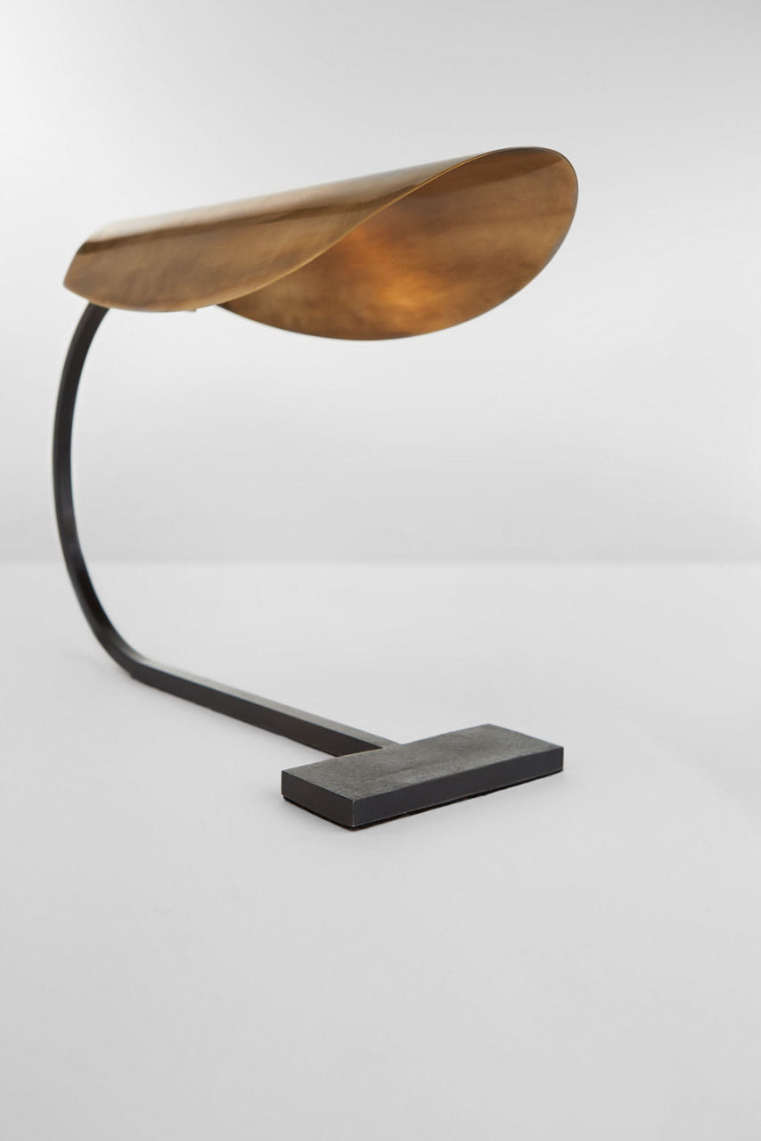 Lola Small Desk Lamp | Aged Iron | Hand-Rubbed Antique Brass Shade