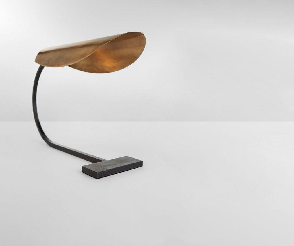 Lola Small Desk Lamp | Aged Iron | Hand-Rubbed Antique Brass Shade