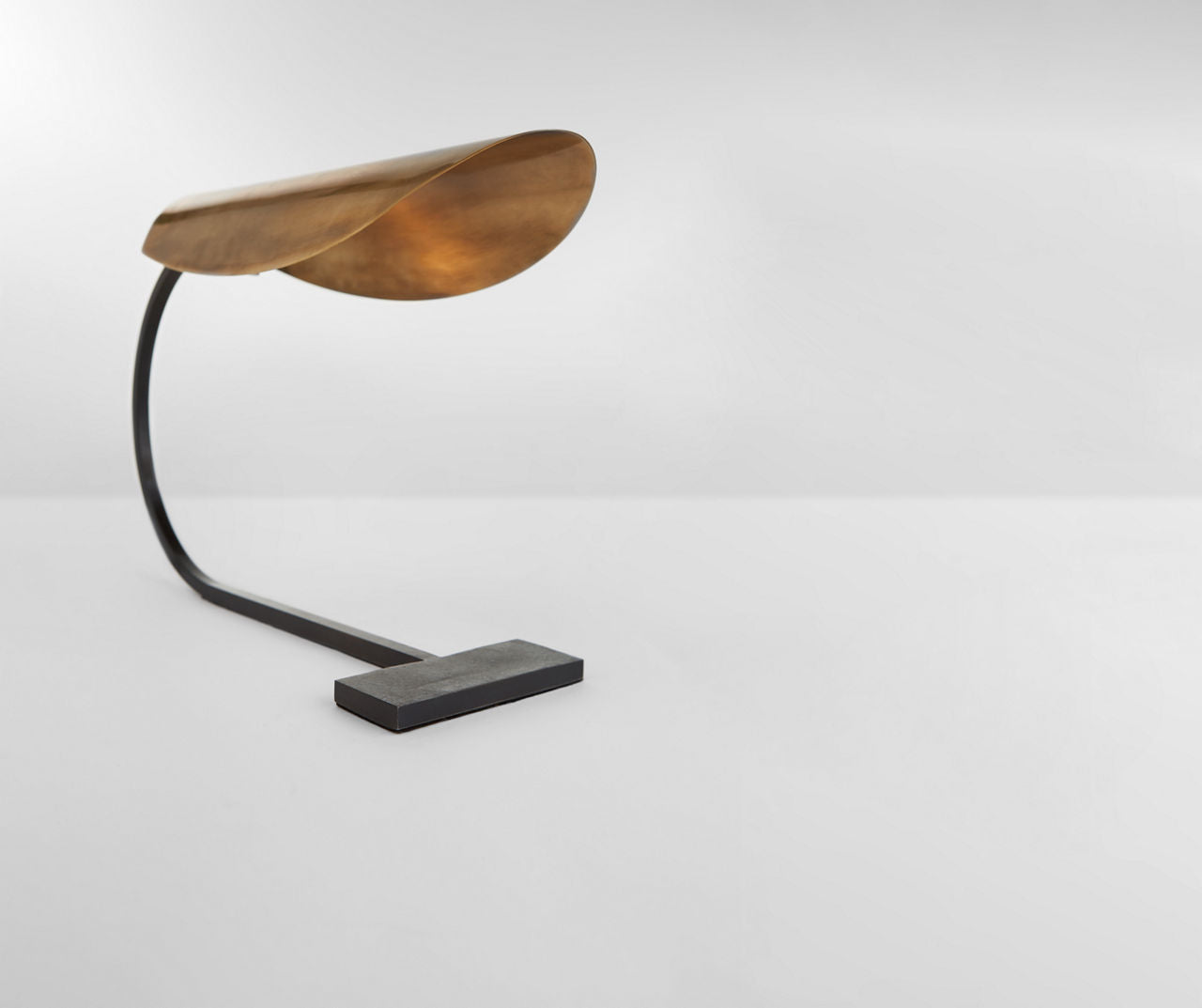 Lola Small Desk Lamp | Aged Iron | Hand-Rubbed Antique Brass Shade