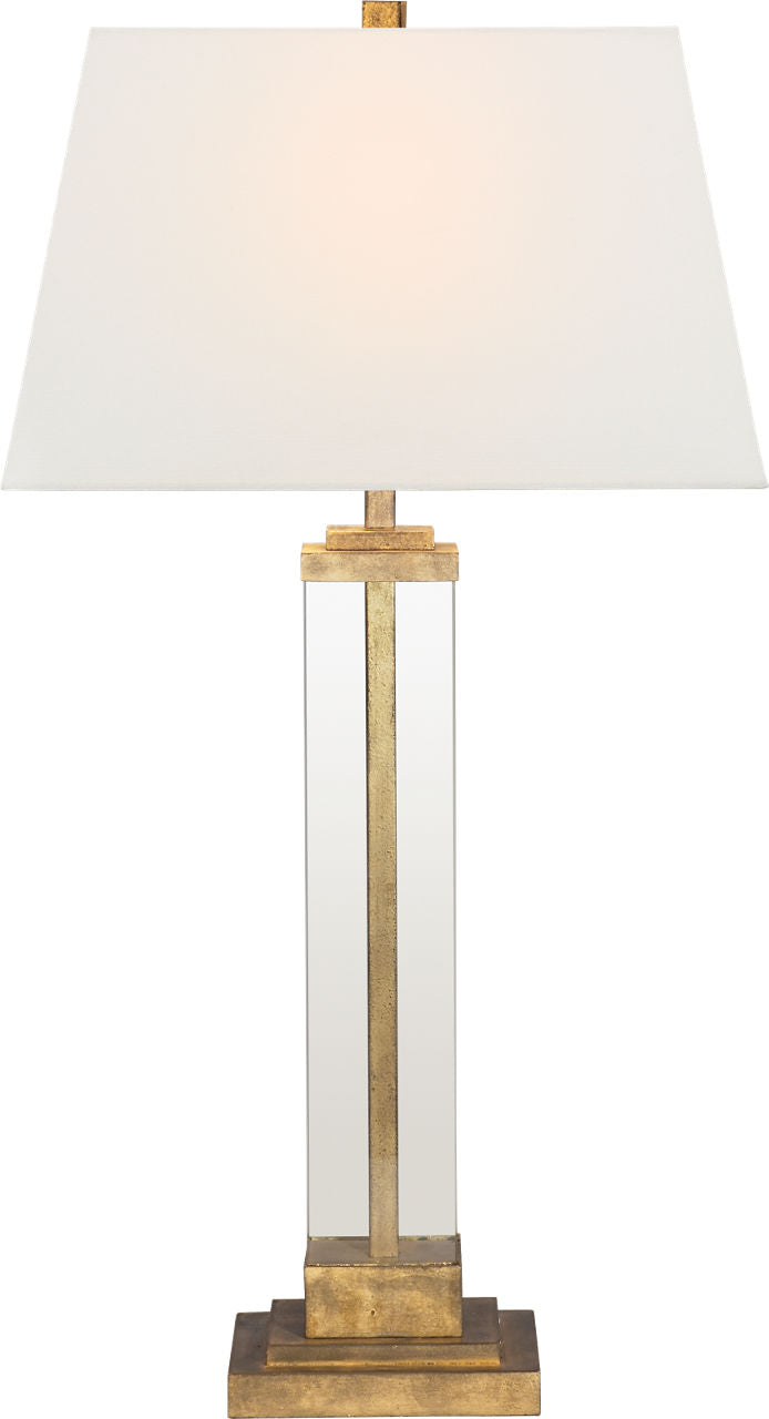 Wright Table Lamp | Gilded Iron and Glass | Linen Shade