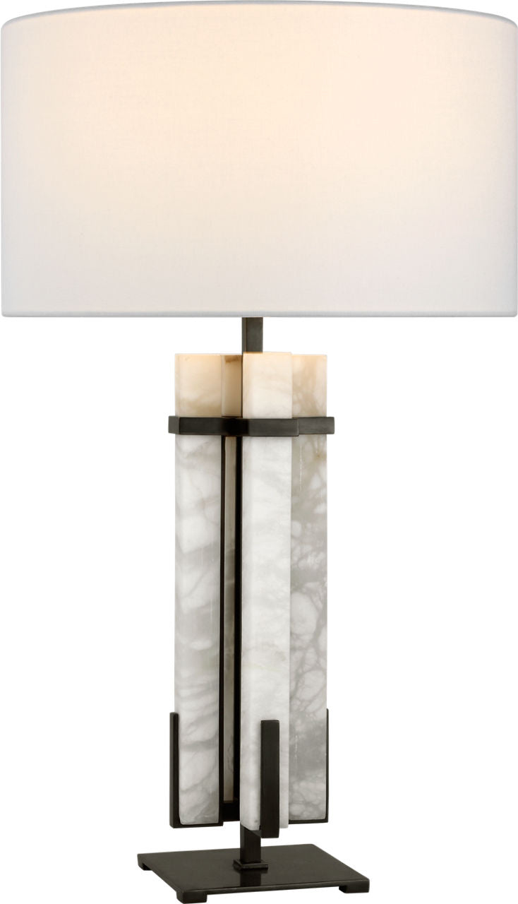 Malik Large Table Lamp | Bronze and Alabaster | Linen Shade