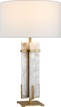 Malik Large Table Lamp | Hand-Rubbed Antique Brass and Alabaster | Linen Shade
