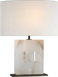 Ashlar Medium Table Lamp | Alabaster and Bronze | Linen Shade