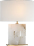 Ashlar Medium Table Lamp | Alabaster and Hand-Rubbed Antique Brass | Linen Shade