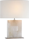 Ashlar Medium Table Lamp | Alabaster and Polished Nickel | Linen Shade
