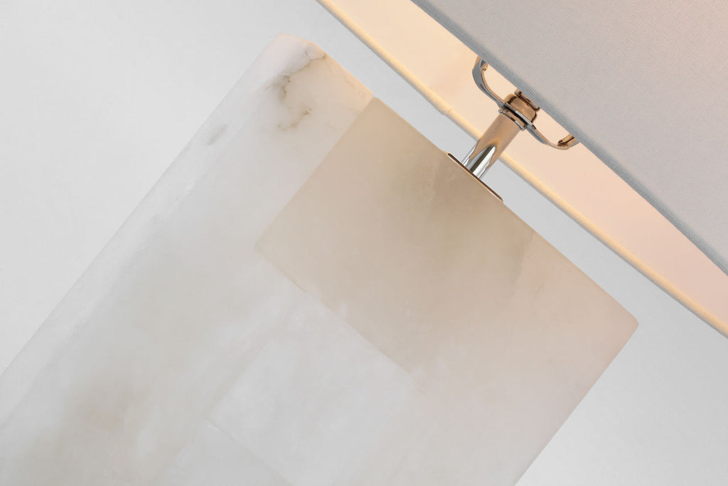 Ashlar Medium Table Lamp | Alabaster and Polished Nickel | Linen Shade