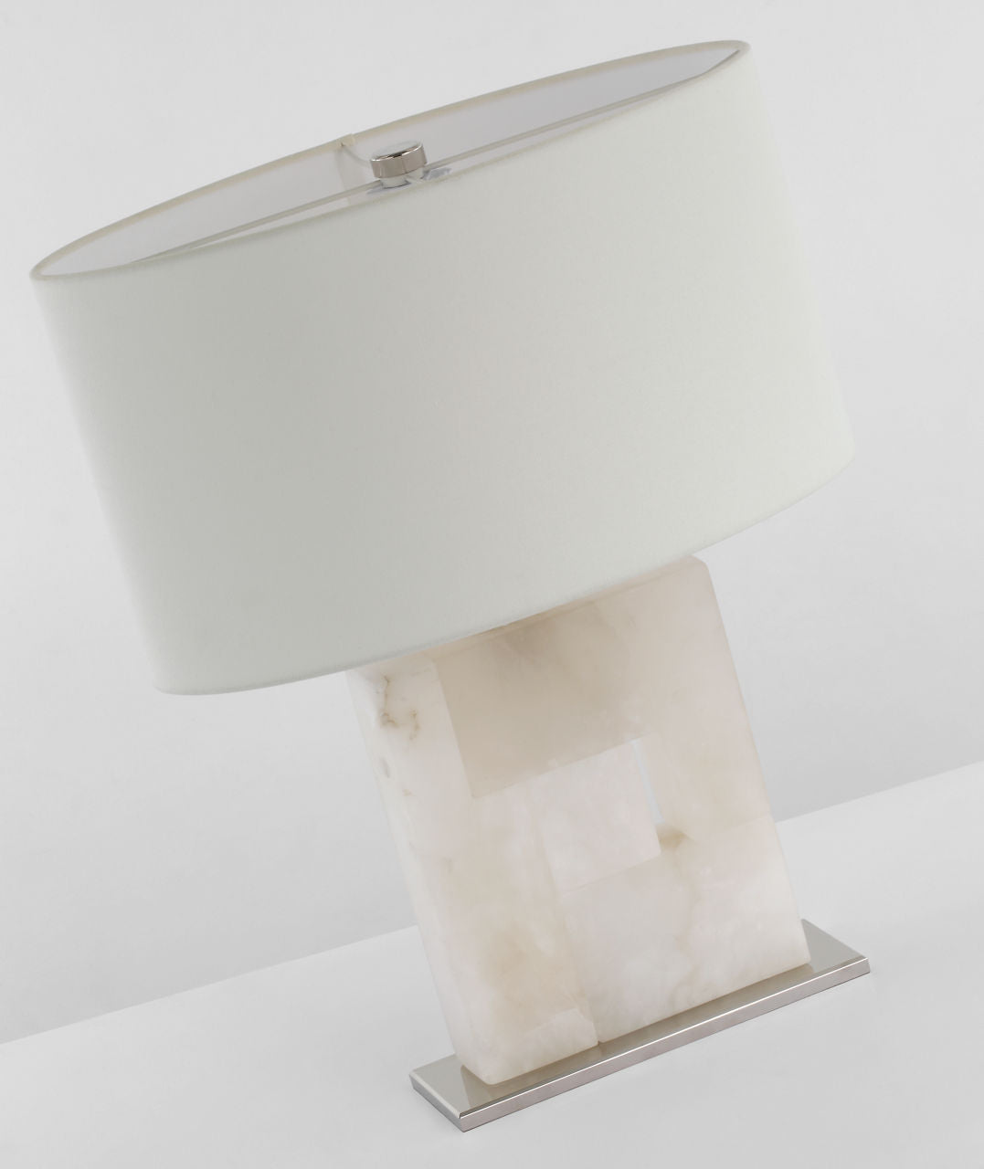 Ashlar Medium Table Lamp | Alabaster and Polished Nickel | Linen Shade
