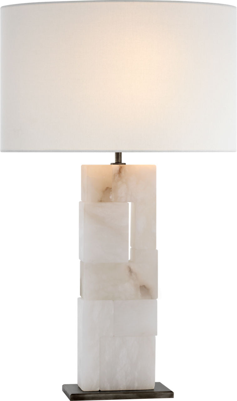 Ashlar Large Table Lamp | Alabaster and Bronze | Linen Shade