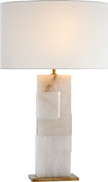 Ashlar Large Table Lamp | Alabaster and Hand-Rubbed Antique Brass | Linen Shade