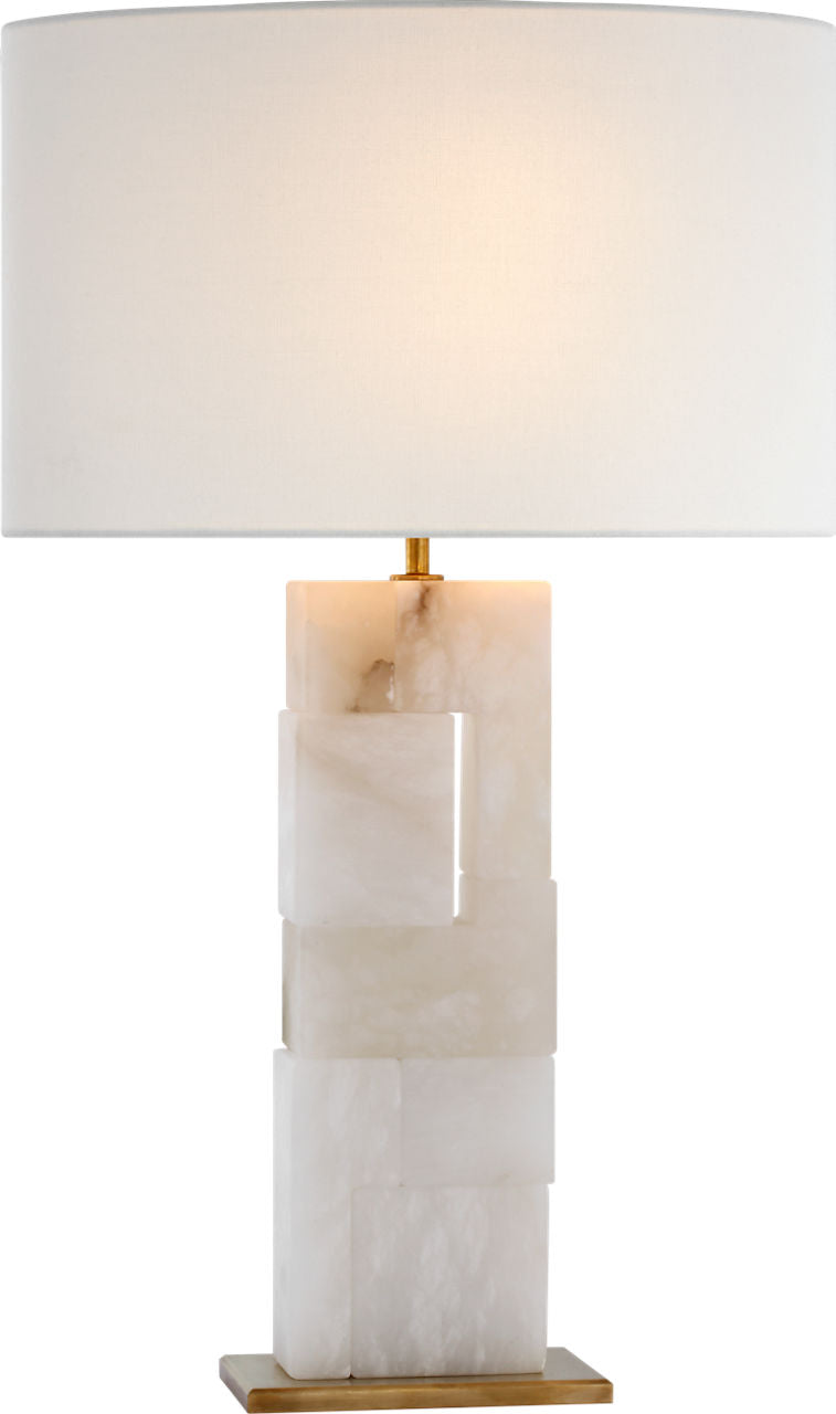 Ashlar Large Table Lamp | Alabaster and Hand-Rubbed Antique Brass | Linen Shade
