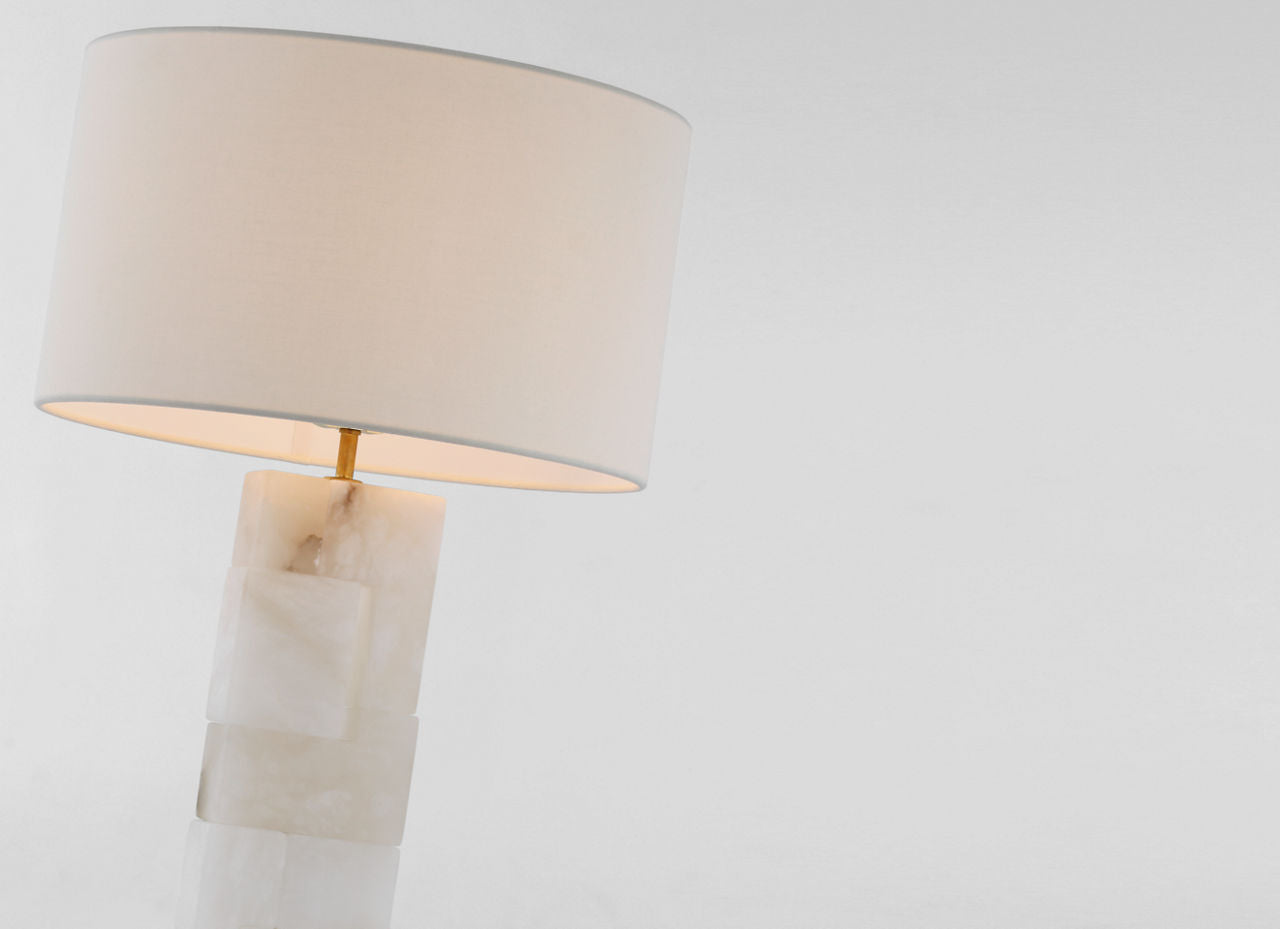 Ashlar Large Table Lamp | Alabaster and Hand-Rubbed Antique Brass | Linen Shade