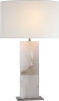 Ashlar Large Table Lamp | Alabaster and Polished Nickel | Linen Shade