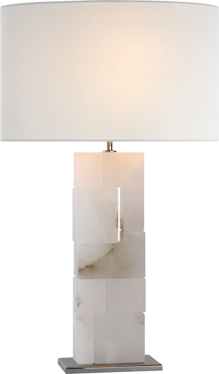 Ashlar Large Table Lamp | Alabaster and Polished Nickel | Linen Shade