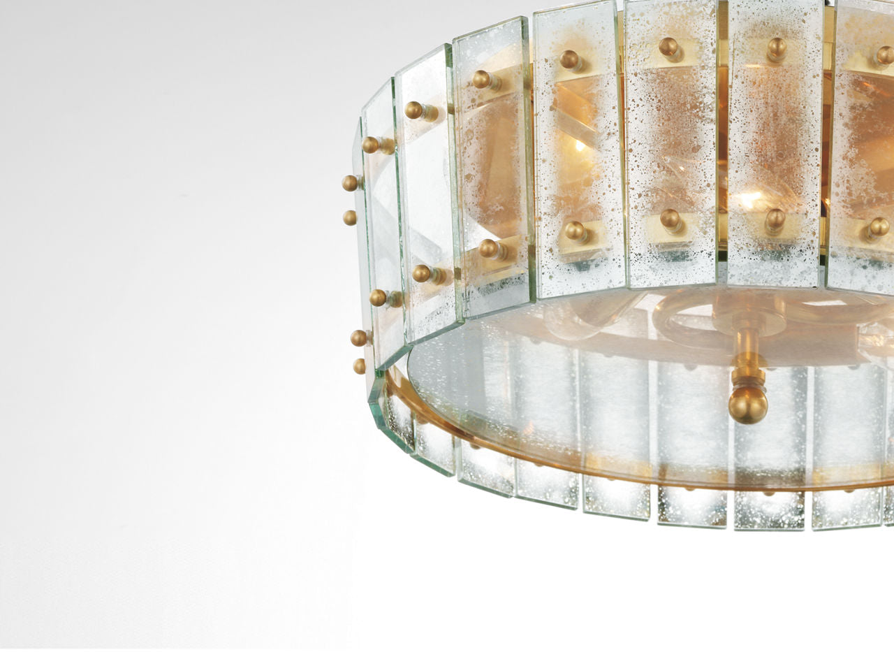 Cadence Medium Single-Tier Flush Mount | Hand-Rubbed Antique Brass | Antique Mirror