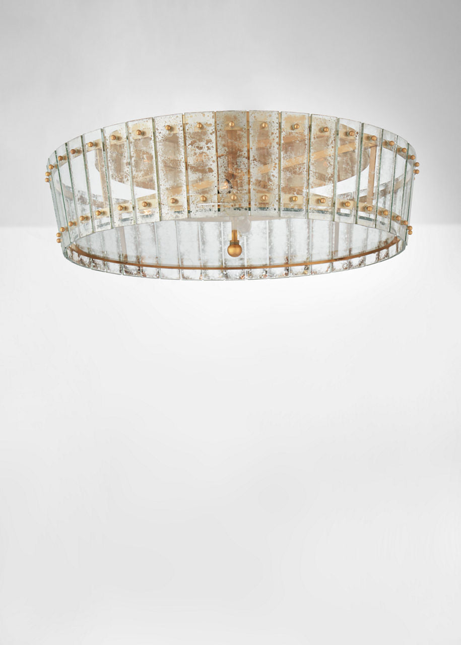 Cadence Large Single-Tier Flush Mount | Hand-Rubbed Antique Brass | Antique Mirror