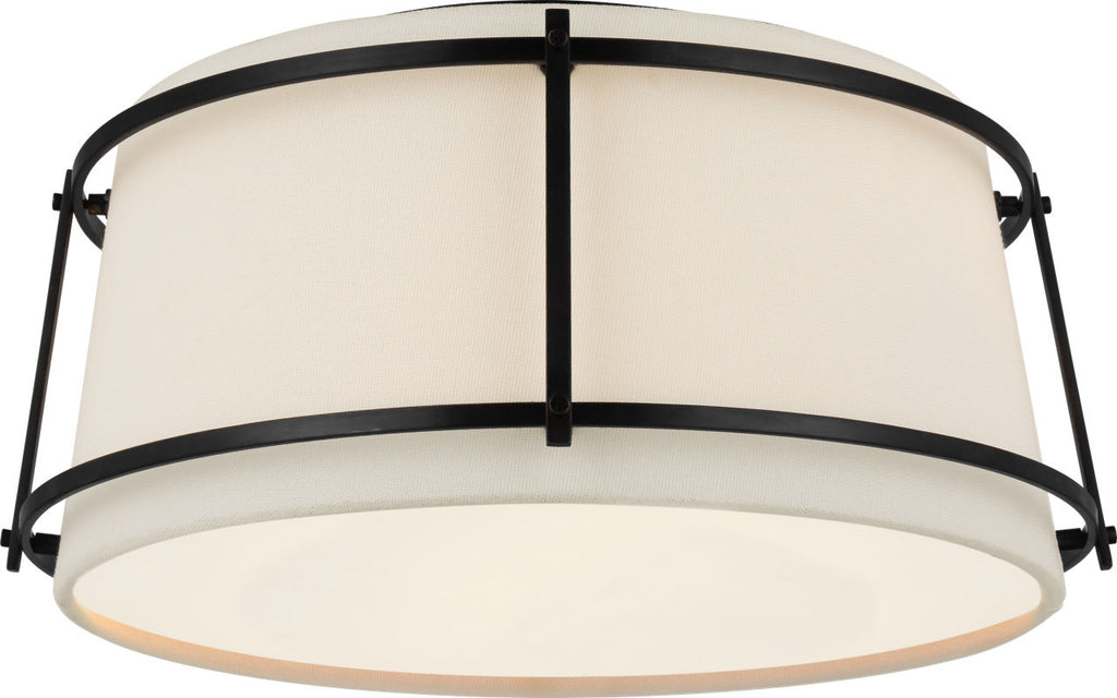 Callaway Small Flush Mount | Bronze | Linen Shade and Frosted Acrylic Diffuser