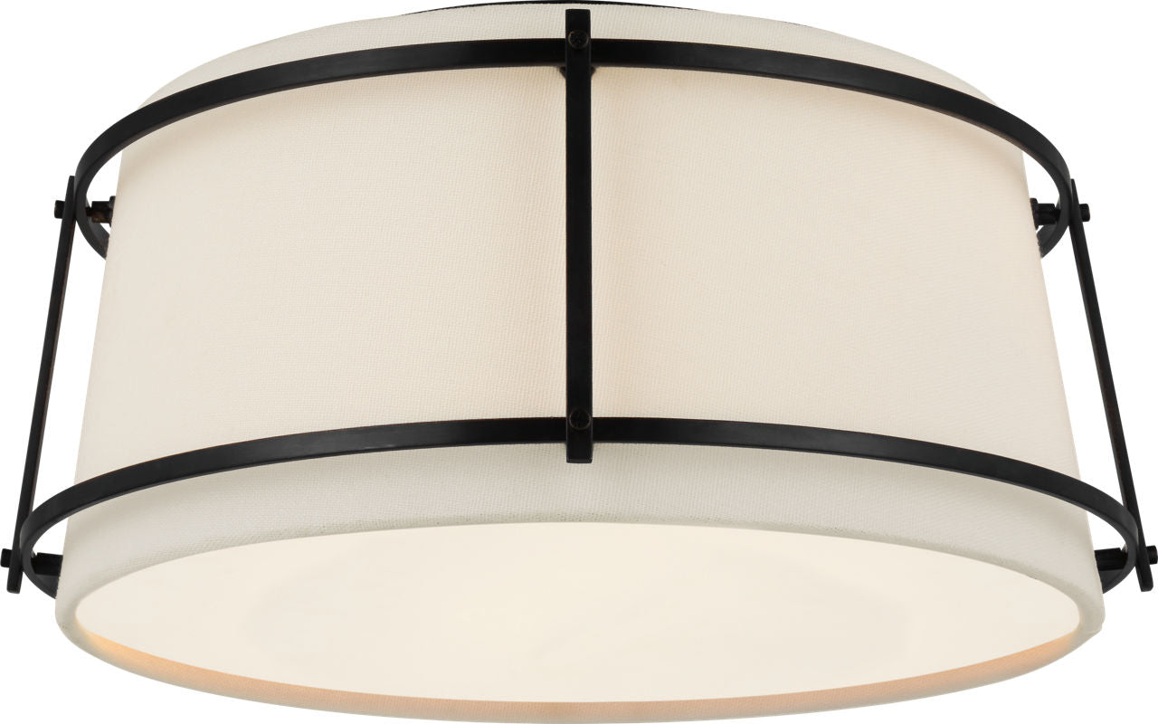 Callaway Small Flush Mount | Bronze | Linen Shade and Frosted Acrylic Diffuser