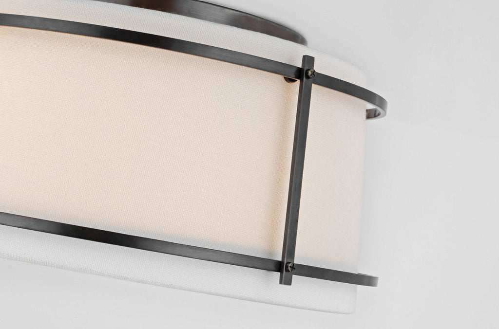 Callaway Small Flush Mount | Bronze | Linen Shade and Frosted Acrylic Diffuser