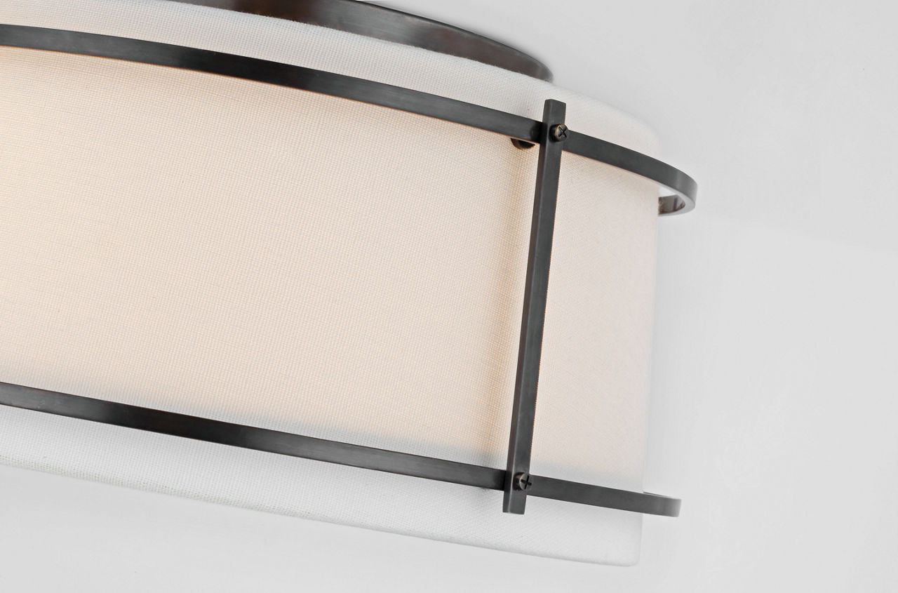 Callaway Small Flush Mount | Bronze | Linen Shade and Frosted Acrylic Diffuser
